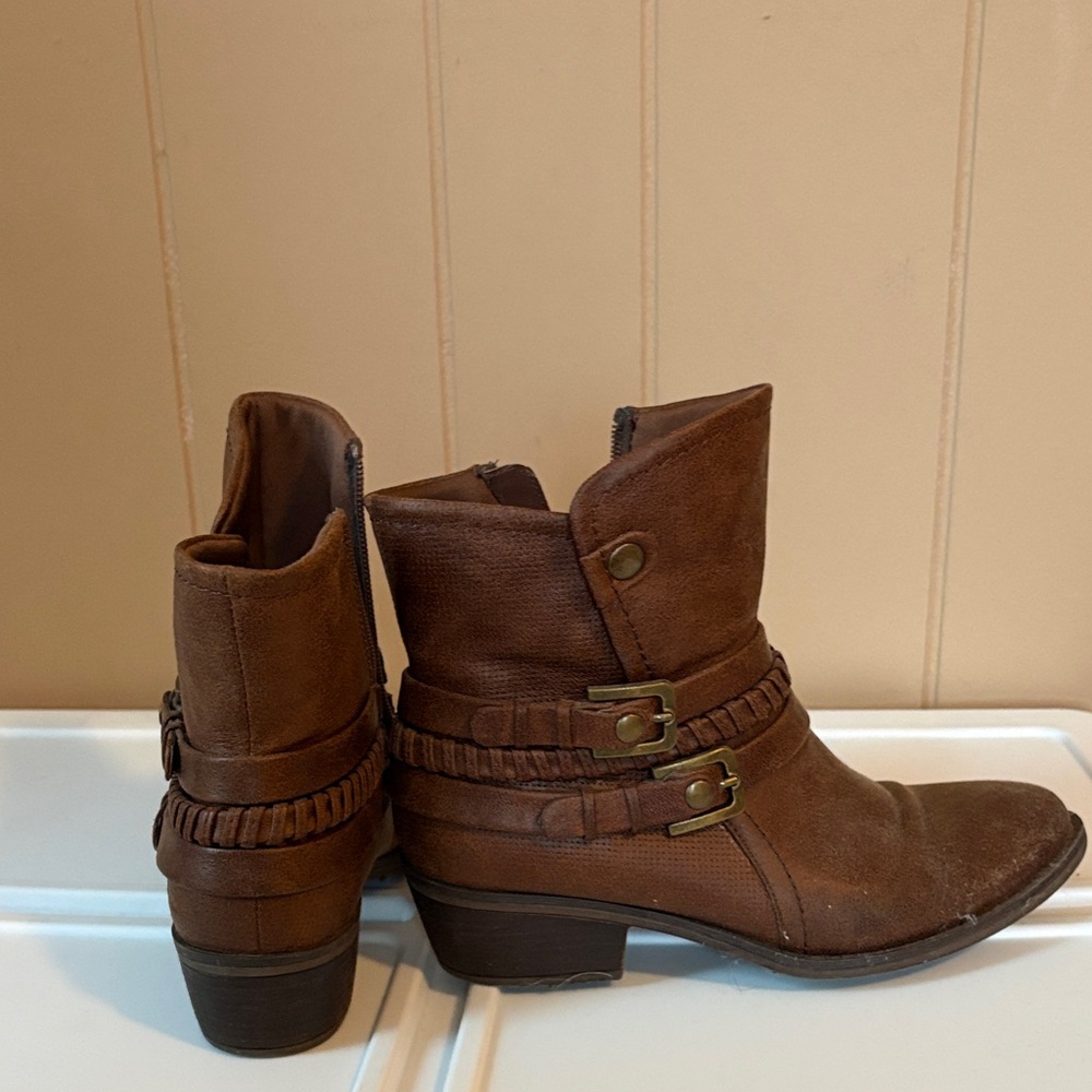BareTraps Tan Ankle Booties with Buckle Accents